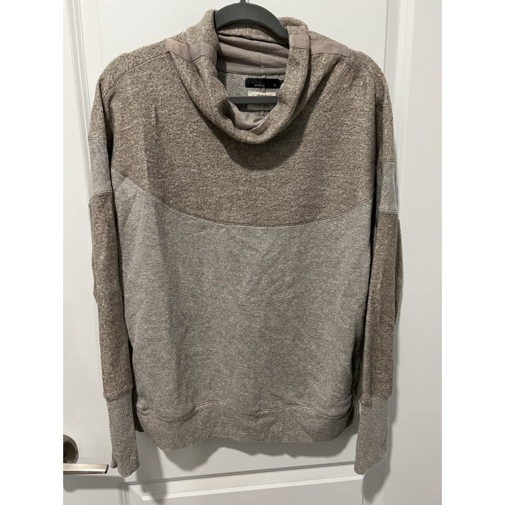 Prana Cozy Up Sweatshirt Womens M Relaxed Fit Turtleneck Pullover Beige UPF 50+